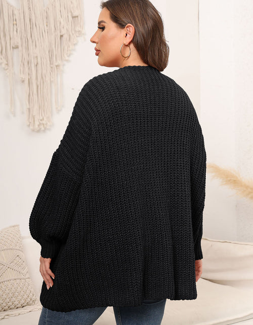 Load image into Gallery viewer, Plus Size Open Front Dropped Shoulder Knit Cardigan
