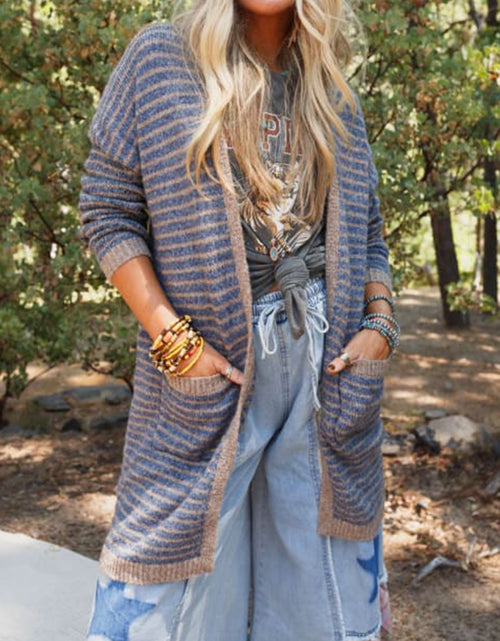 Load image into Gallery viewer, Open Front Long Sleeve Striped Cardigan
