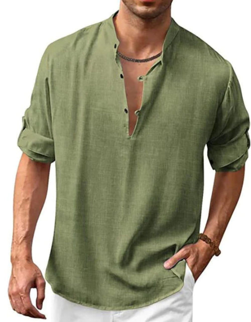 Load image into Gallery viewer, Men's Full Size Half Button Long Sleeve Shirt Plus Size
