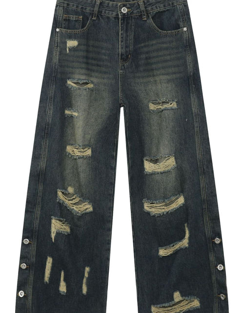 Load image into Gallery viewer, Men's Frayed Hem Distressed Wide Leg Jeans

