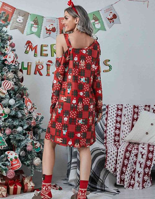 Load image into Gallery viewer, Christmas Asymmetrical Neck Long Sleeve Dress
