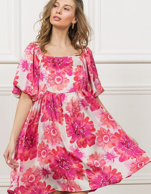 Load image into Gallery viewer, BiBi Floral Square Neck Puff Sleeve Mini Dress

