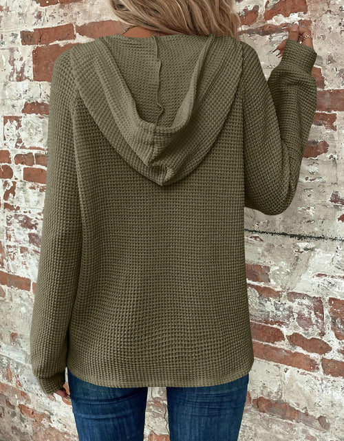Load image into Gallery viewer, Waffle Knit Long Sleeve Drawstring Hooded Top
