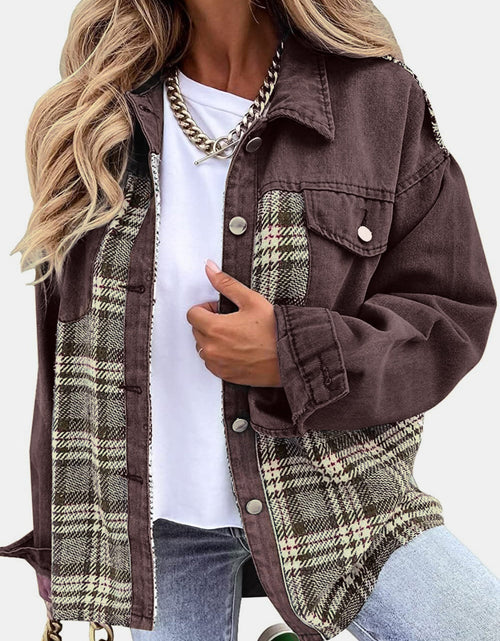 Load image into Gallery viewer, Plaid Button Up Dropped Shoulder Jacket
