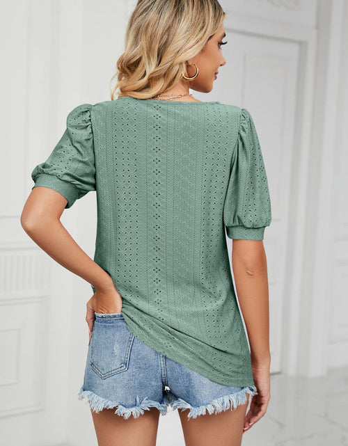 Load image into Gallery viewer, Eyelet Puff Sleeve Round Neck Top
