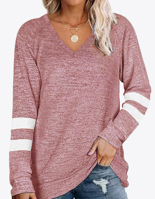 Load image into Gallery viewer, Striped Contrast Raglan Sleeve Top
