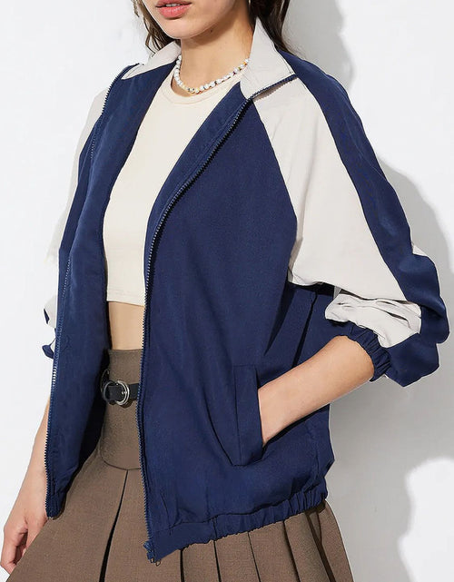 Load image into Gallery viewer, Contrast Zip Up Collared Neck Long Sleeve Jacket
