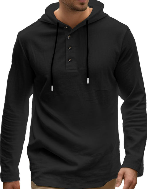 Load image into Gallery viewer, Men's Full Size Drawstring Button Detail Long Sleeve Hoodie Plus Size
