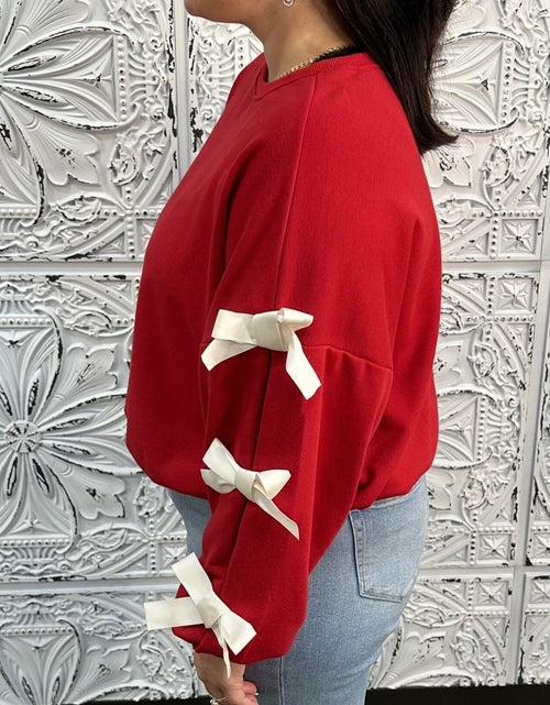 Load image into Gallery viewer, Contrast Bow Round Neck Long Sleeve Sweatshirt
