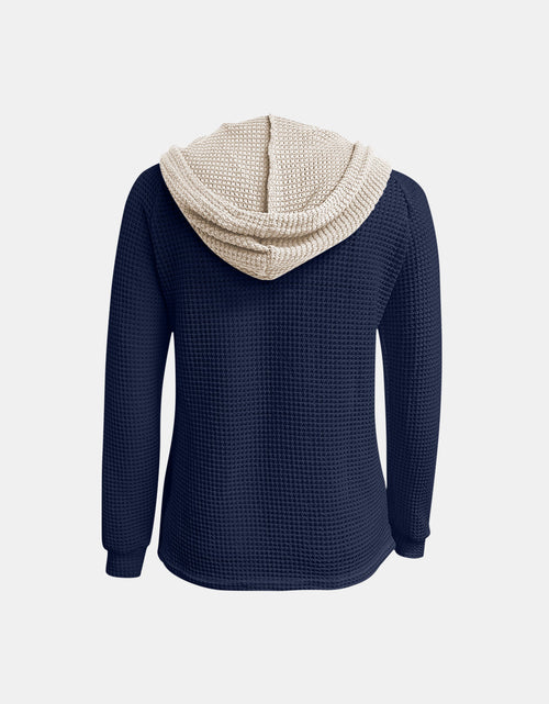Load image into Gallery viewer, Full Size Waffle-Knit Contrast Long Sleeve Hoodie
