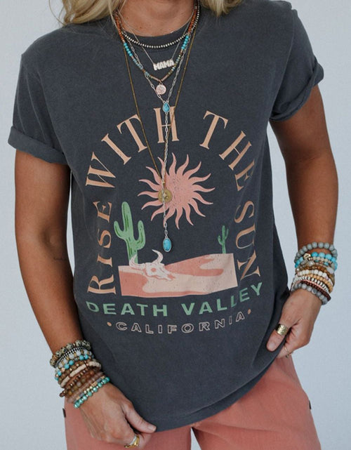 Load image into Gallery viewer, RISE WITH THE SUN Graphic Round Neck Short Sleeve T-Shirt
