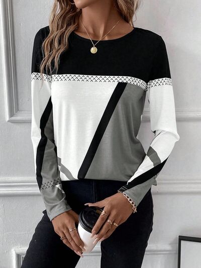 Load image into Gallery viewer, Contrast Round Neck Long Sleeve T-Shirt
