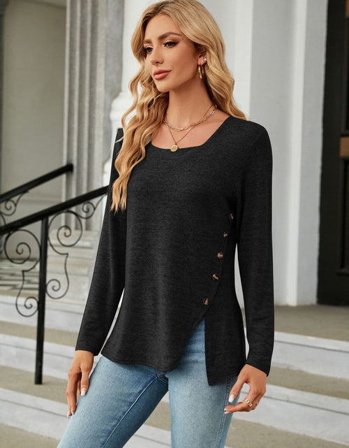 Load image into Gallery viewer, Square Neck Long Sleeve Slit T-Shirt
