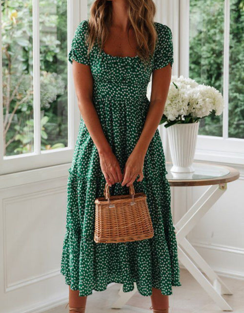 Load image into Gallery viewer, Printed Square Neck Short Sleeve Midi Dress
