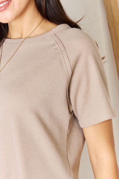 Load image into Gallery viewer, Zenana Baby Waffle Short Sleeve Slit High-Low T-Shirt
