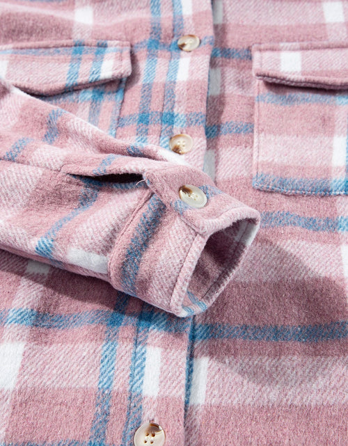 Load image into Gallery viewer, Plaid Collared Neck Flap Pockets Shacket
