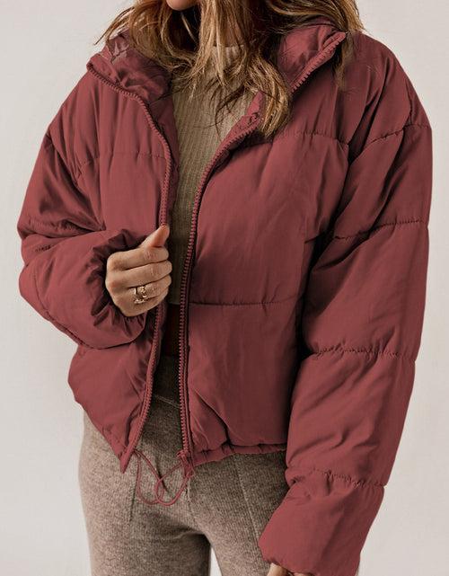 Load image into Gallery viewer, Zip Up Collared Neck Long Sleeve Winter Coat
