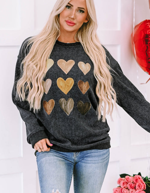 Load image into Gallery viewer, Heart Round Neck Dropped Shoulder Sweatshirt
