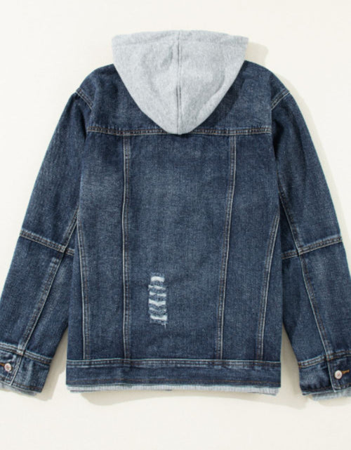 Load image into Gallery viewer, Fake Two-Piece Hooded Zip-Up Denim Jacket
