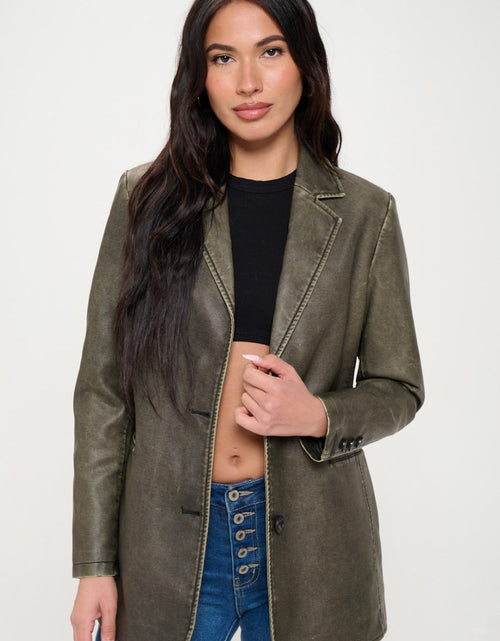 Load image into Gallery viewer, Coalition LA Single-Breasted Vegan Leather Blazer

