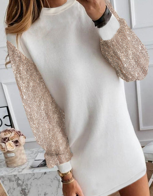 Load image into Gallery viewer, Sequin Long Sleeve Round Neck Mini Dress

