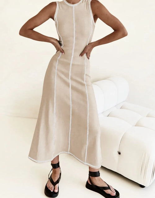 Load image into Gallery viewer, Contrast Stitching Round Neck Sleeveless Midi Dress
