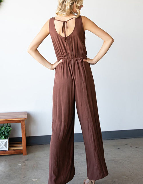 Load image into Gallery viewer, First Love Tie Back Sleeveless Slit Wide Leg Jumpsuit
