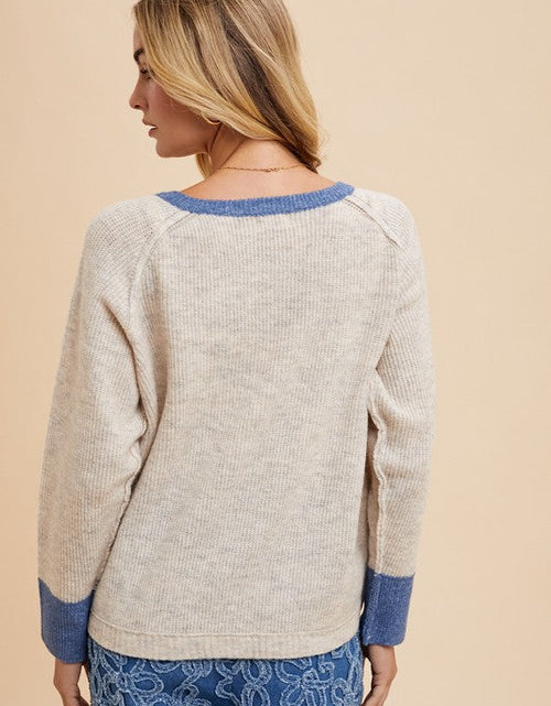 Load image into Gallery viewer, Annie Wear Contrast Trim Button Down Raglan Sleeve Cardigan
