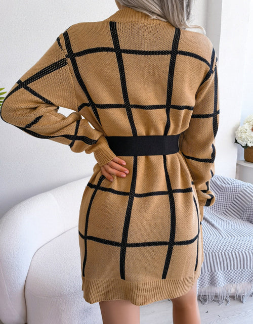 Load image into Gallery viewer, Plaid Round Neck Dropped Shoulder Sweater Dress
