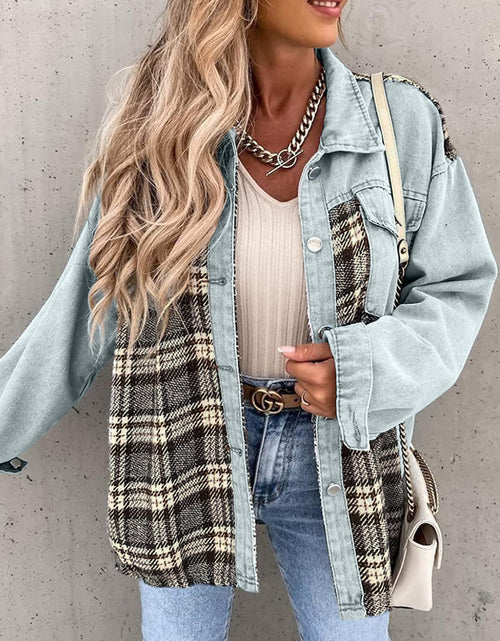 Load image into Gallery viewer, Plaid Button Up Dropped Shoulder Jacket
