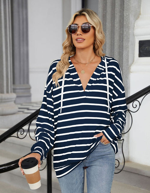 Load image into Gallery viewer, Drawstring Striped Long Sleeve Hoodie
