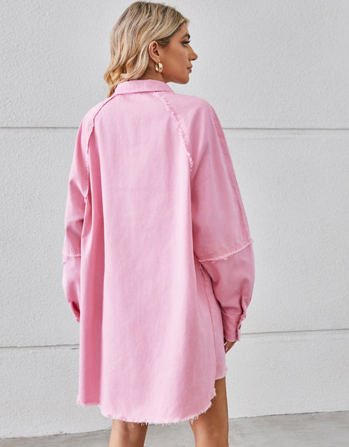 Load image into Gallery viewer, Raw Hem Button Up Denim Dress
