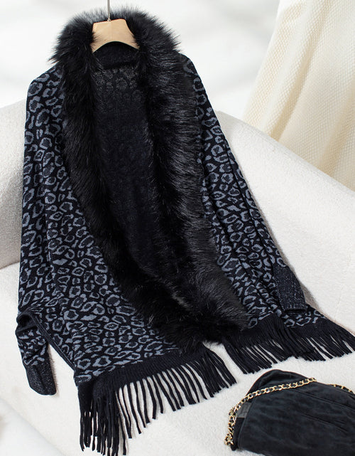 Load image into Gallery viewer, Fringe Leopard Open Front Long Sleeve Poncho
