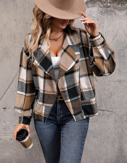 Load image into Gallery viewer, Perfee Plaid Collared Neck Long Sleeve Jacket
