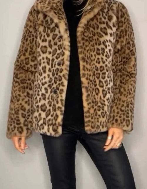 Load image into Gallery viewer, Full Size Leopard Furry Collared Neck Long Sleeve Coat
