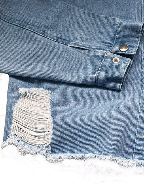 Load image into Gallery viewer, Raw Hem Collared Neck Long Sleeve Denim Jacket
