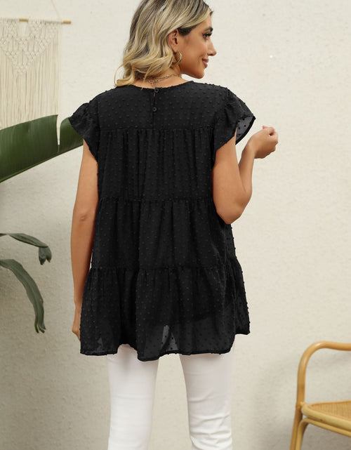 Load image into Gallery viewer, Swiss Dot Round Neck Tiered Blouse
