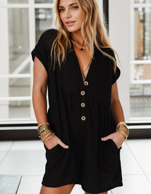 Load image into Gallery viewer, Pocketed V-Neck Short Sleeve Romper
