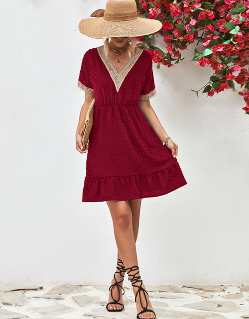 Load image into Gallery viewer, Contrast V-Neck Short Sleeve Mini Dress
