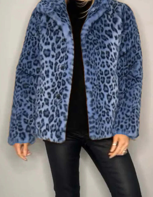 Load image into Gallery viewer, Full Size Leopard Furry Collared Neck Long Sleeve Coat

