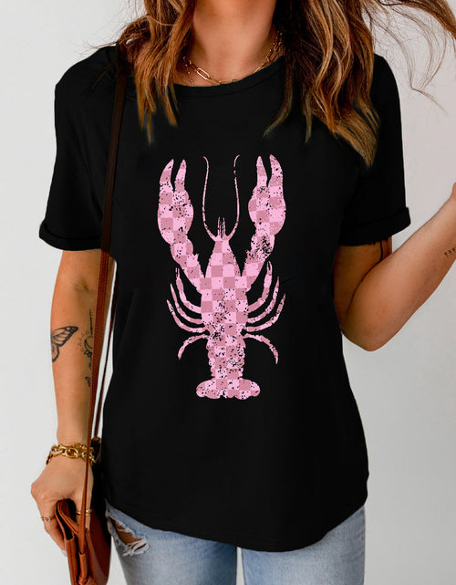 Load image into Gallery viewer, Checkered Lobster Graphic Round Neck Short Sleeve T-Shirt
