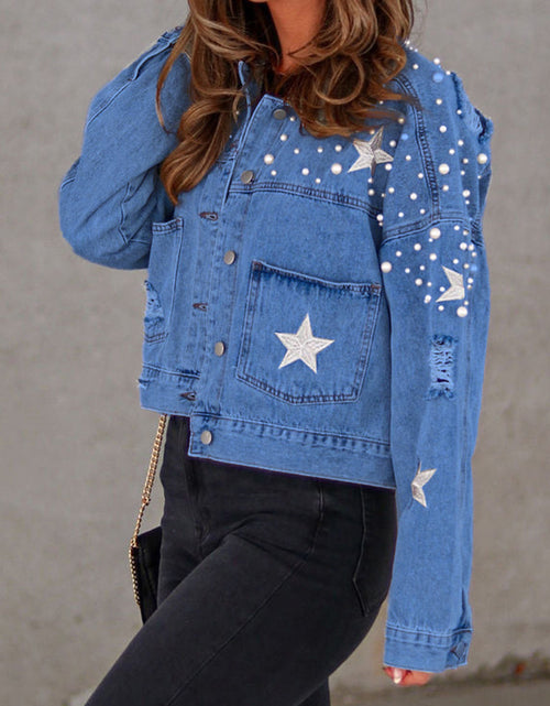Load image into Gallery viewer, Bead Detail Denim Jacket
