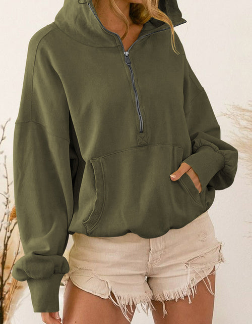 Load image into Gallery viewer, Zip-Up Dropped Shoulder Hoodie
