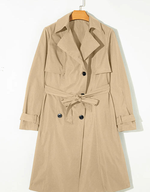 Load image into Gallery viewer, Collared Neck Tie Waist Buttoned Long Sleeve Trench Coat
