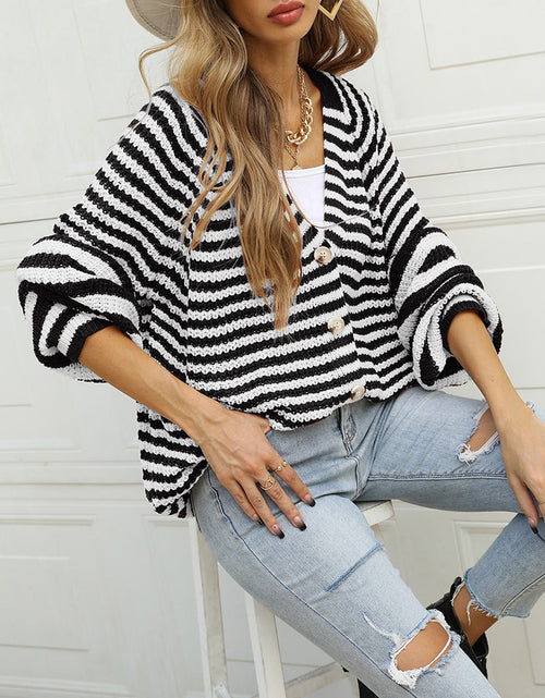 Load image into Gallery viewer, Striped Button Down Long Sleeve Cardigan
