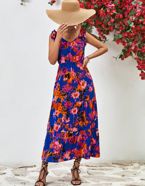 Load image into Gallery viewer, Multicolored V-Neck Backless Midi Dress
