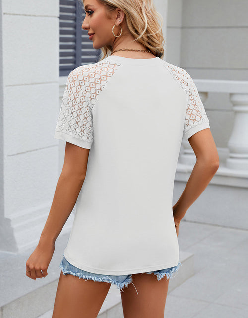 Load image into Gallery viewer, Openwork Round Neck Short Sleeve T-Shirt
