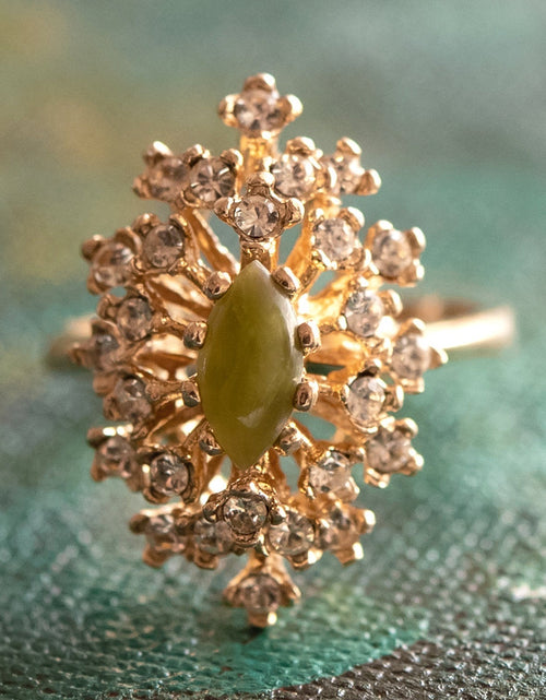 Load image into Gallery viewer, Vintage Ring Genuine Opal with Clear and Ruby Austrian Crystals 18kt Yellow Gold Electroplated by PVD Vintage Jewelry
