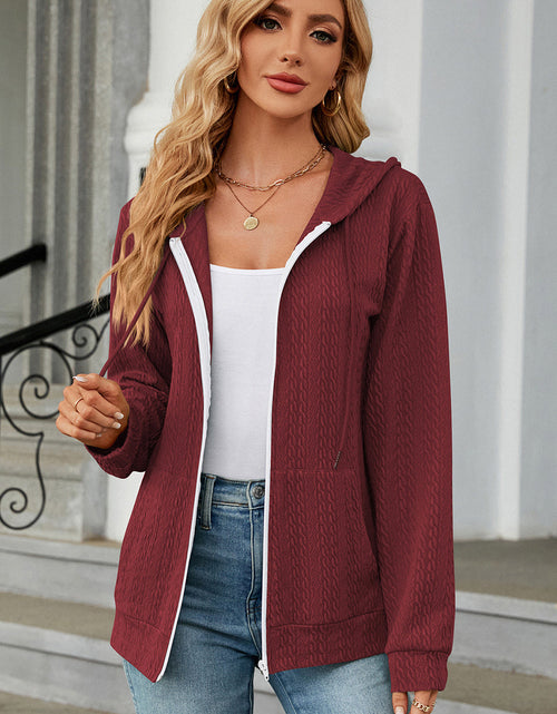 Load image into Gallery viewer, Drawstring Zip Up Long Sleeve Hoodie

