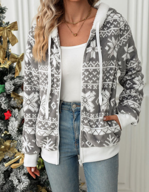 Load image into Gallery viewer, Drawstring Snowflake Zip Up Hooded Outerwear
